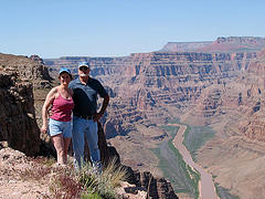 Hikers with background view of the Grand Canyon